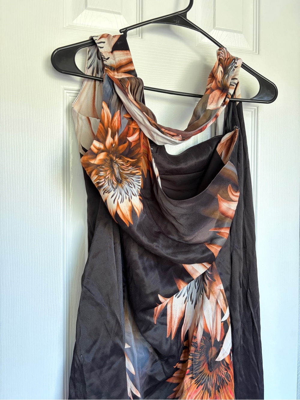 NWT Karen Millen Viscose Satin Tie Neck Scarf Mini Dress Floral Print US12 - Picture 5 of 13